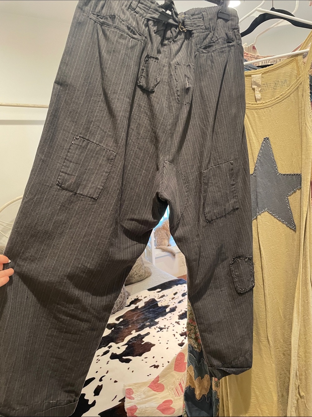 Magnolia Pearl Black Pinstripe Distressed Wide-Leg Trousers - Picture 2 of 2